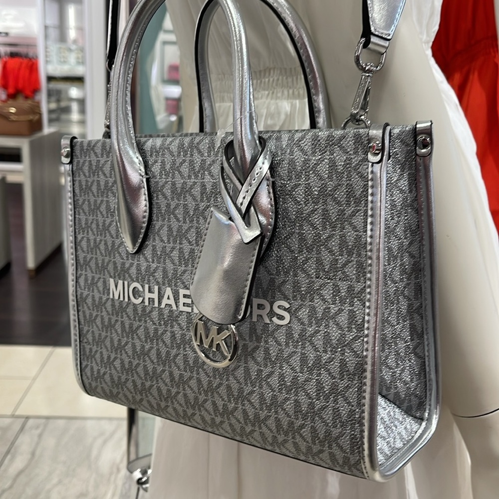 Michael Kors Mirella Small Metallic Signature Logo Crossbody Bag 
Silver 
NWT - Picture 15 of 16